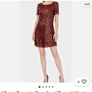 Vince Camuto Sequin Dress Women’s SZ S Deep Red Short Sleeve Party Cocktail